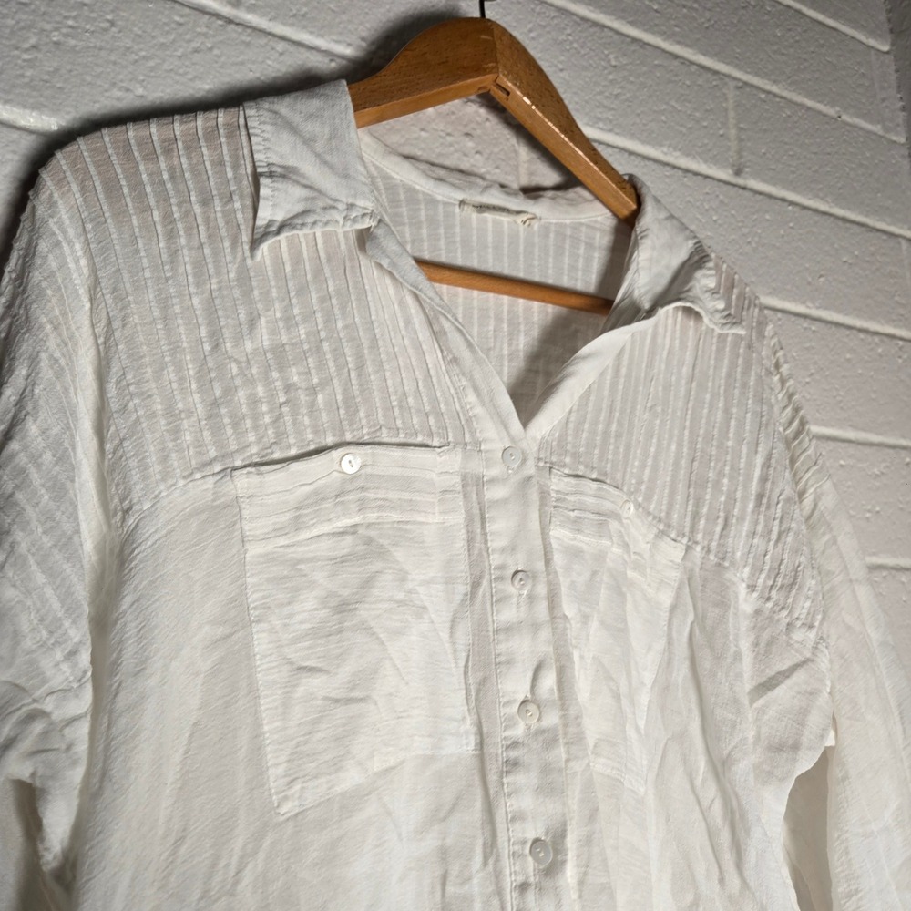 Spell & The Gypsy Minimalist White Button Shirt XS Oversize Gauze Pintuck Boho - Picture 7 of 11